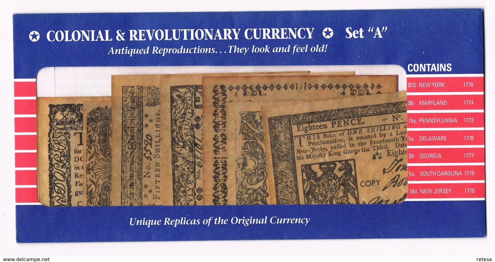 // COLONIAL & REVOLUTIONARY CURRENCY SET " A " COPY - Verzamelingen