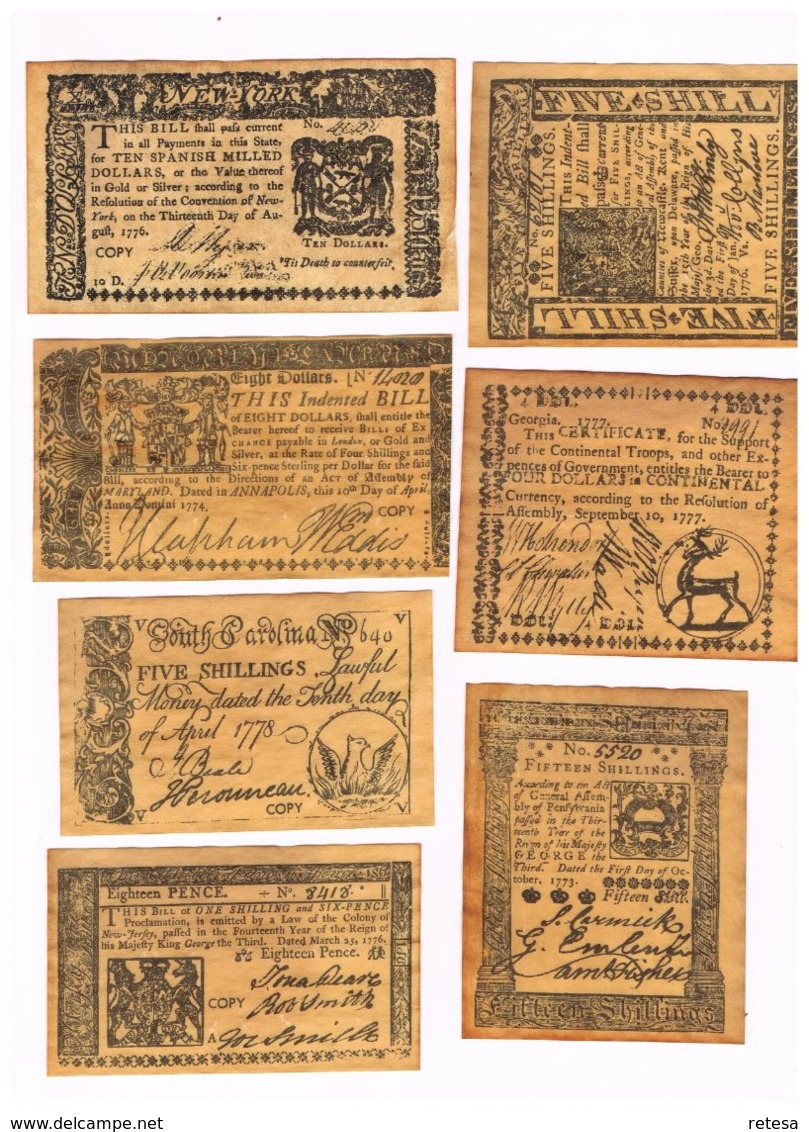 // COLONIAL & REVOLUTIONARY CURRENCY SET " A " COPY - Sets & Sammlungen