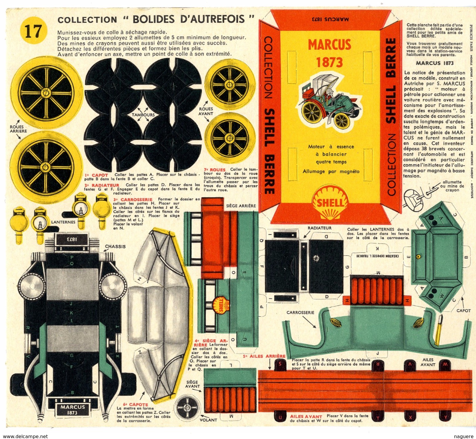 MARCUS 1873   COLLECTION SCHELL BERRE   BOLIDES D AUTREFOIS   MAQUETTE EN CARTON  EDITION ANNEE 50 - Kartonmodellbau  / Lasercut