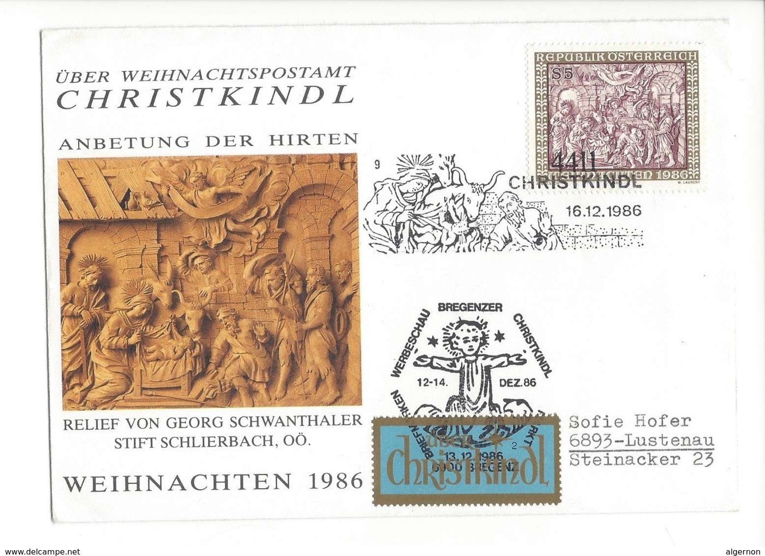 22388 - Christkindl 16.12.1986 Relief Georg Schwanthaler Pour Lustenau - Noël