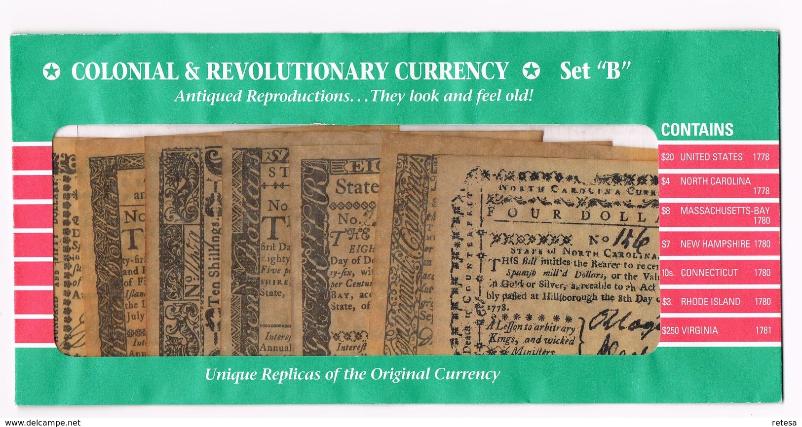 // COLONIAL & REVOLUTIONARY CURRENCY SET " B " COPY - Verzamelingen