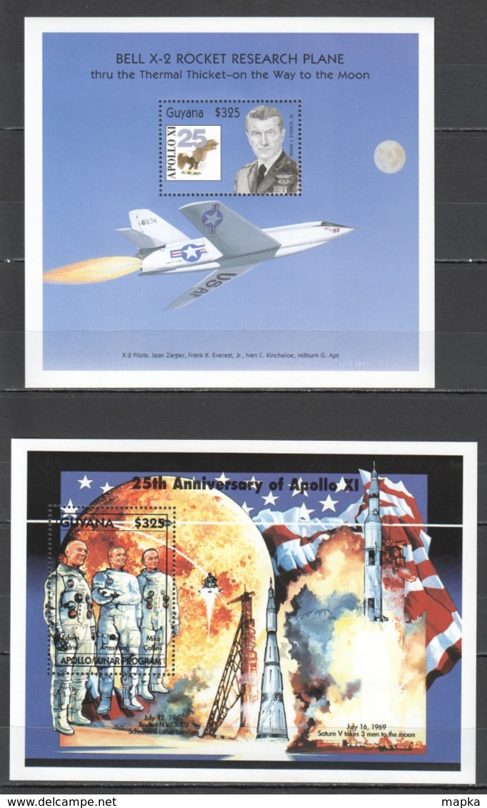 Y827 1994 GUYANA SPACE 25TH ANNIVERSARY OF APOLLO 11 NEIL ARMSTONG ROCKET RESEARCH PLANE 2BL MNH - Altri & Non Classificati