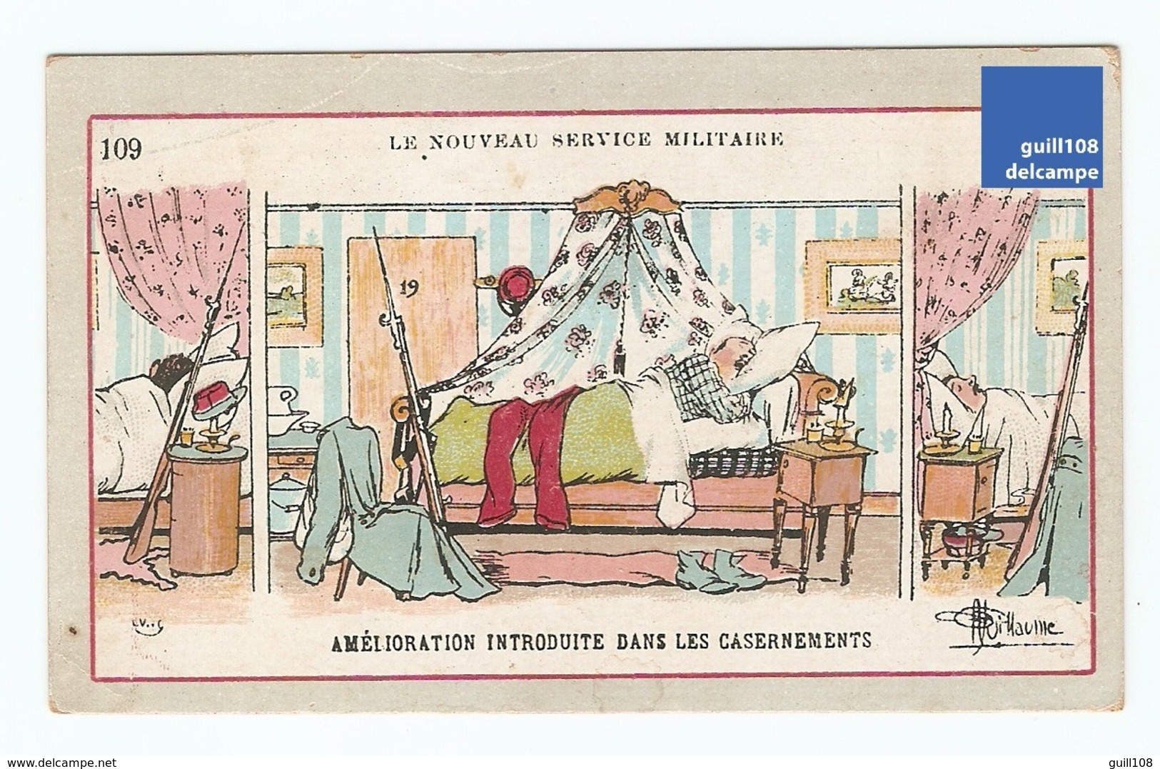 Chromo Chocolat De L'Univers Illustrateur Albert Guillaume Humour Armée Soldat Service Militaire Léopold Verger A15-97 - Sonstige & Ohne Zuordnung