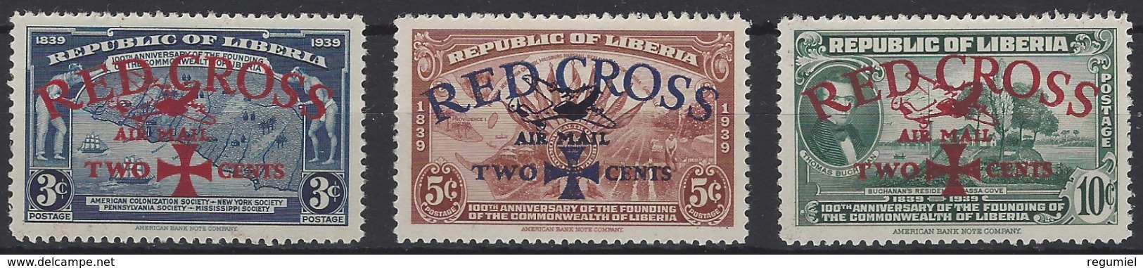 Liberia Aereo  17/19 ** Cruz Roja. 1941 - Liberia