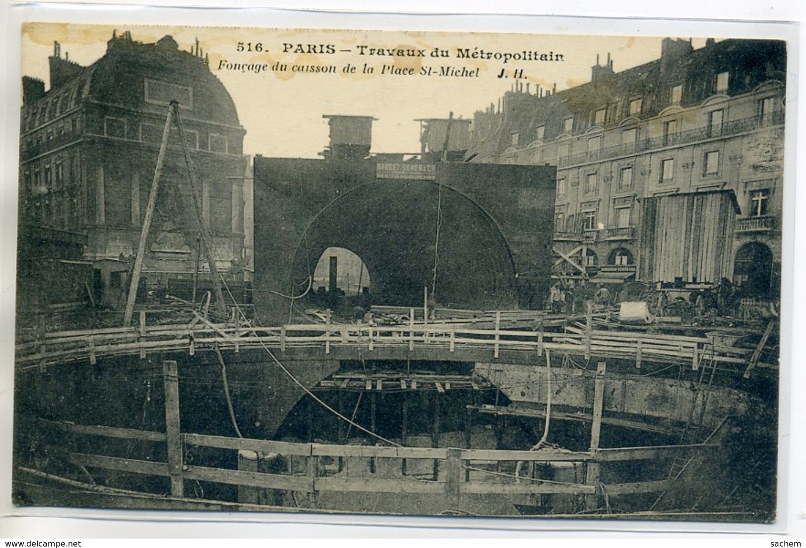 75 PARIS  METROPOLITAIN  Travaux Foncage Caisson Place Saint Michel 1910  /D17-2017 - Metro, Estaciones