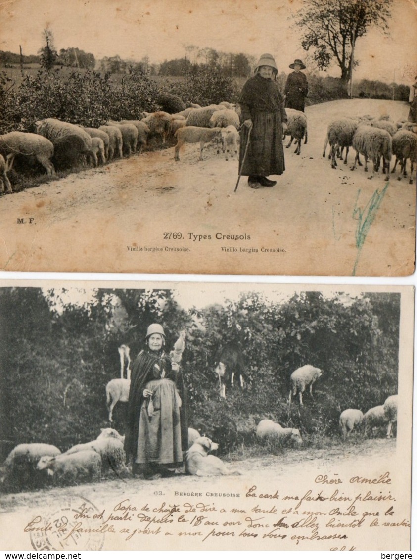 23. 2 CPA. BERGERE CREUSOISE.  Types Creusois, Moutons, Quenouille.  1902.1923. - Pontarion