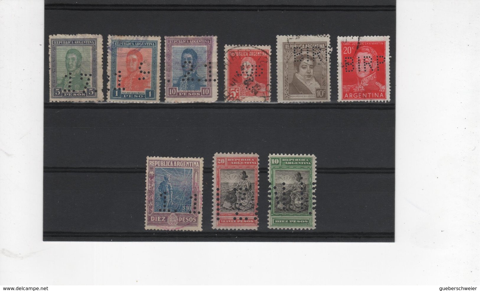 ARG 21 - ARGENTINE Lot De 9 Timbres Perforés Obl. - Usados