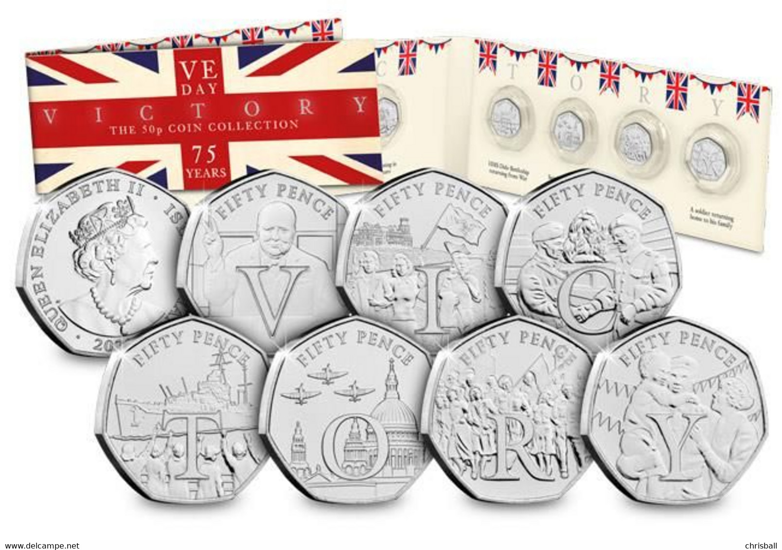 Isle Of Man Set Of 7 VE Day 50p Coins - Uncirculated7 - Eiland Man