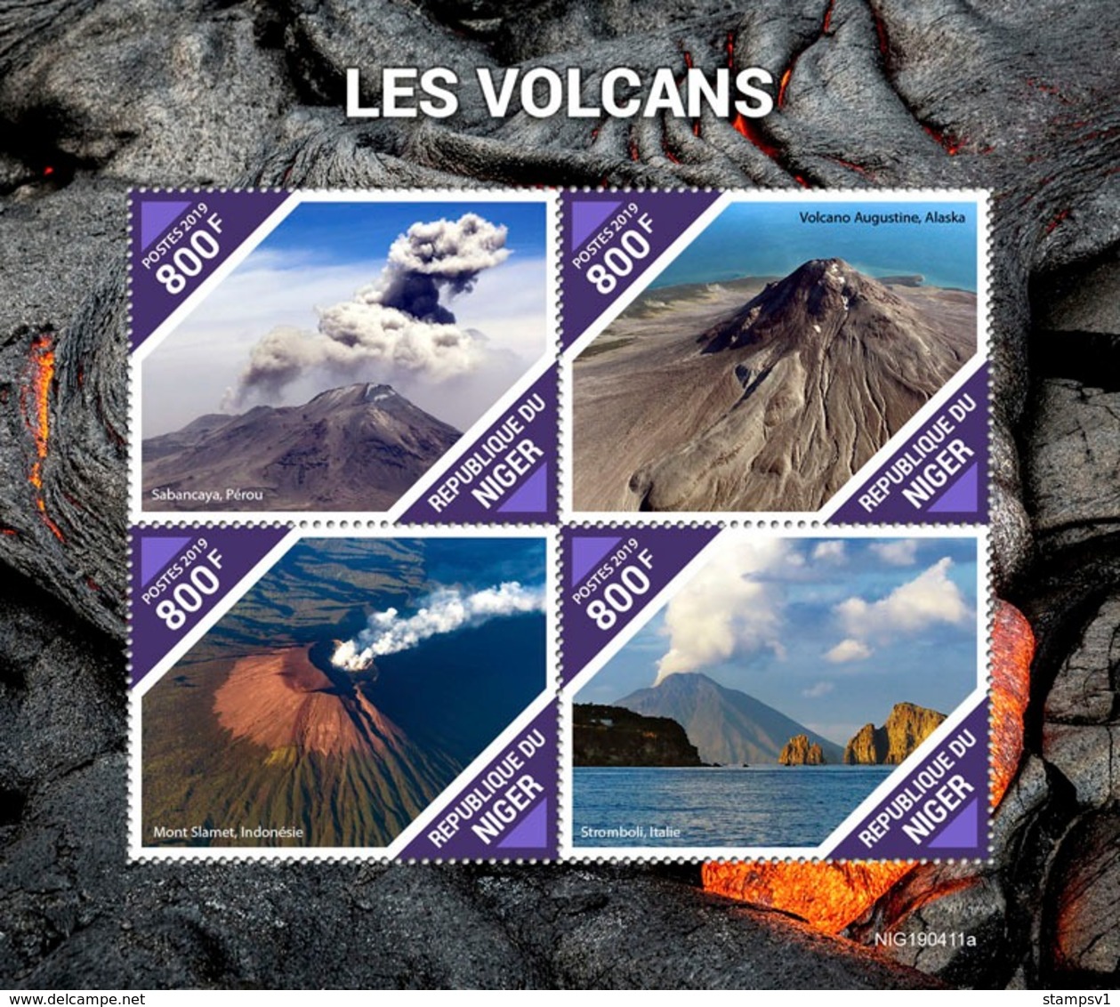 Niger. 2019 Volcanoes. (0411a)  OFFICIAL ISSUE - Volcanos