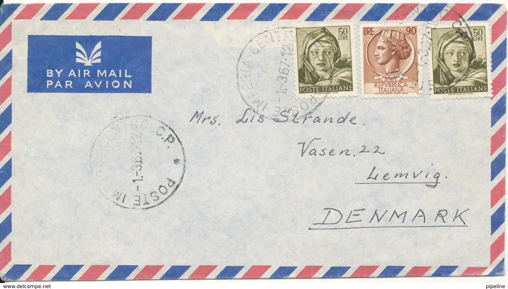 Italy Air Mail Cover Sent To Denmark 1-3-1967 - Airmail