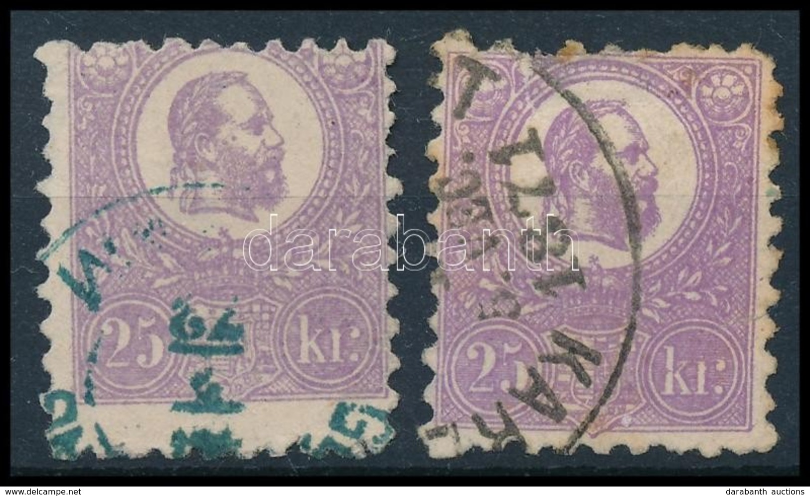 O 1871 2 Különböző Színárnyalatú Kőnyomat 25kr, Az Egyik Kék Bélyegzéssel (min 90.000) (papírelvékonyodás / Thin Paper) - Sonstige & Ohne Zuordnung