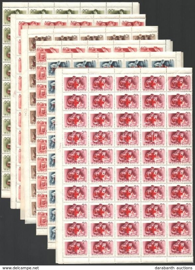 ** 1957 Vöröskereszt 100 Sor Hajtott Teljes ívekben (90.000) / Mi 1482-1487 Folded Complete Sheets Of 100 (gyártási Ránc - Sonstige & Ohne Zuordnung