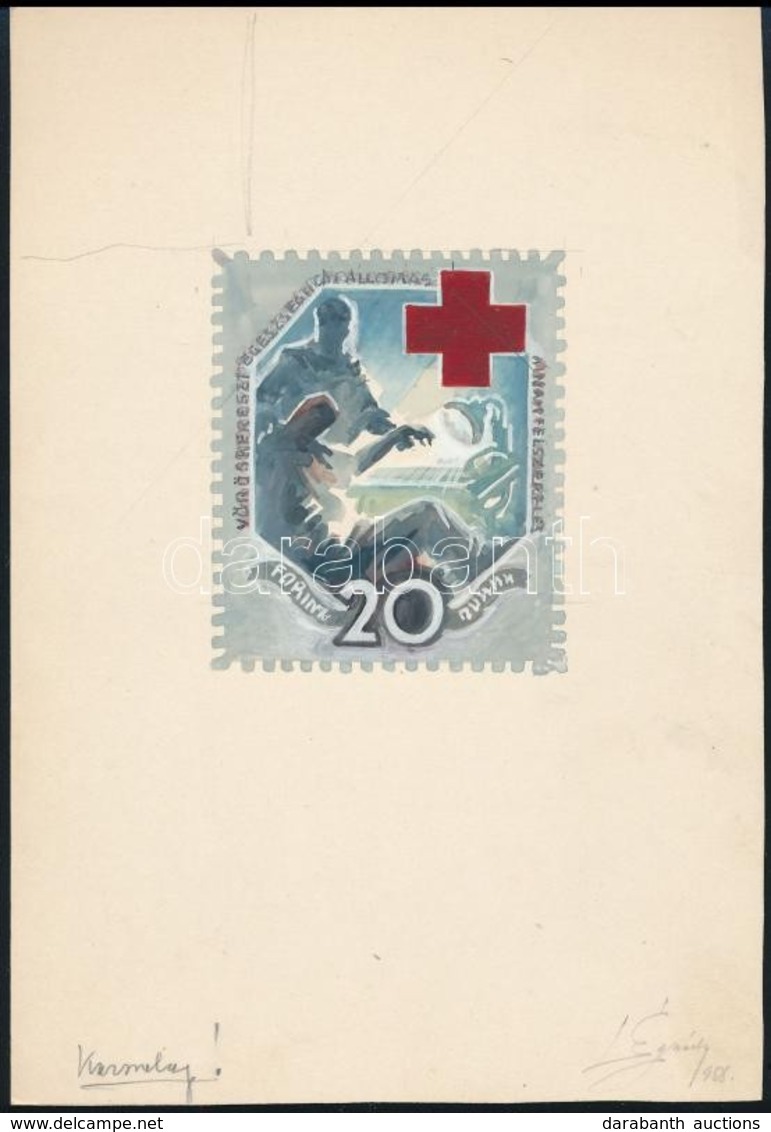 1958 Vöröskereszt, Légrády Sándor Eredeti, Szignált Bélyegterve - Sonstige & Ohne Zuordnung