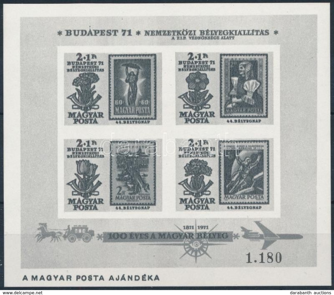 ** 1971 Bélyegnap - Budapest Feketenyomat Blokk 'A Magyar Posta Ajándéka' (17.000) / Mi Block 83 Black Print - Sonstige & Ohne Zuordnung
