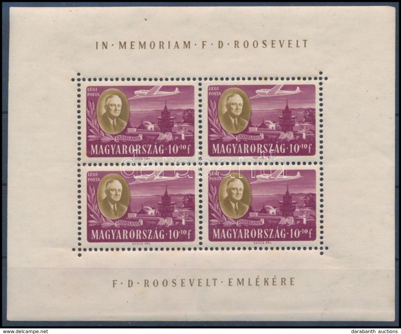 * 1947 Roosevelt 10f Légipostai érték Négyes Kisív (rozsda / Stain) - Autres & Non Classés
