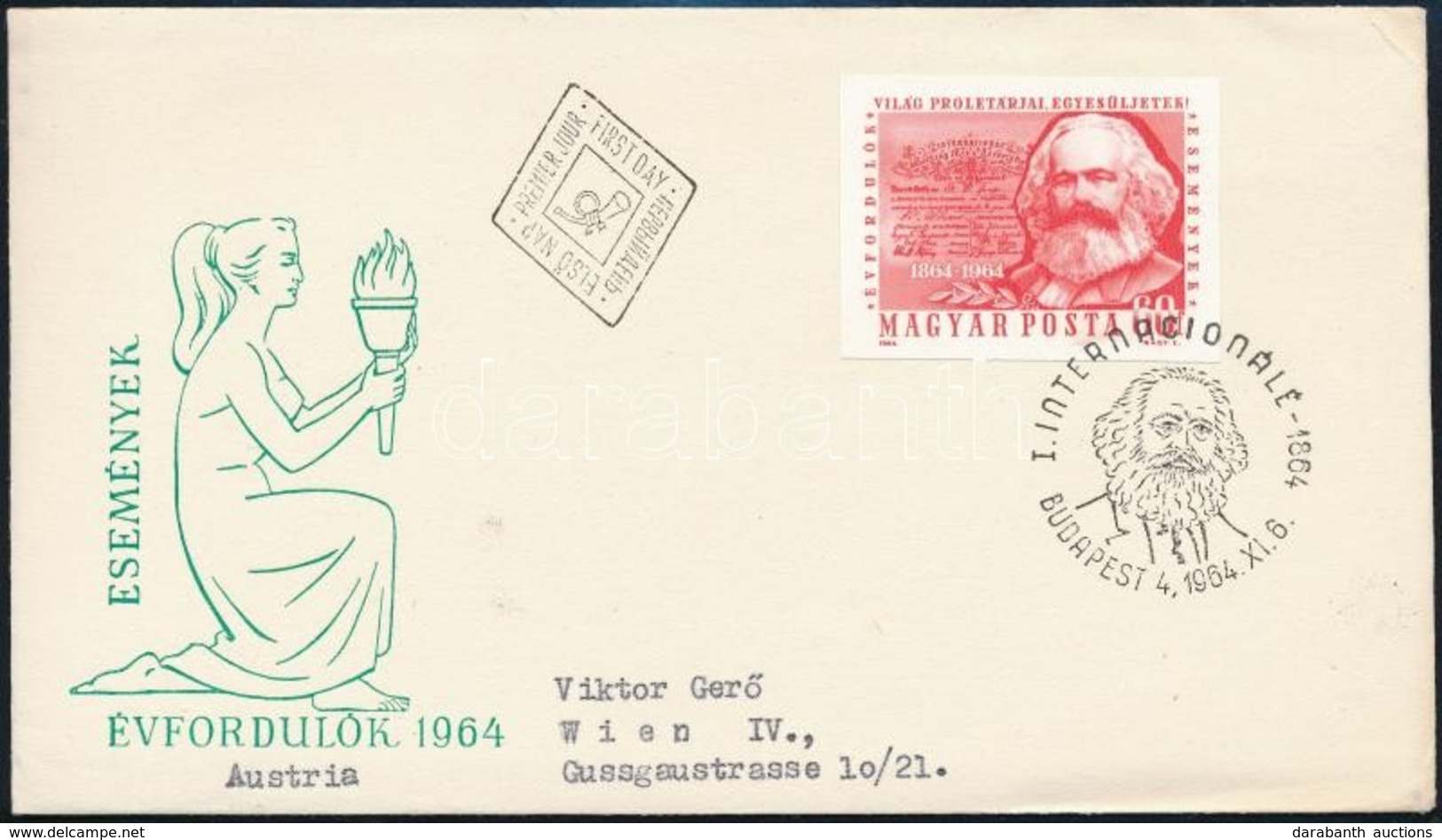 1964 Évfordulók (II.) K. Marx (1818-1883) Vágott Bélyeg FDC-n - Sonstige & Ohne Zuordnung