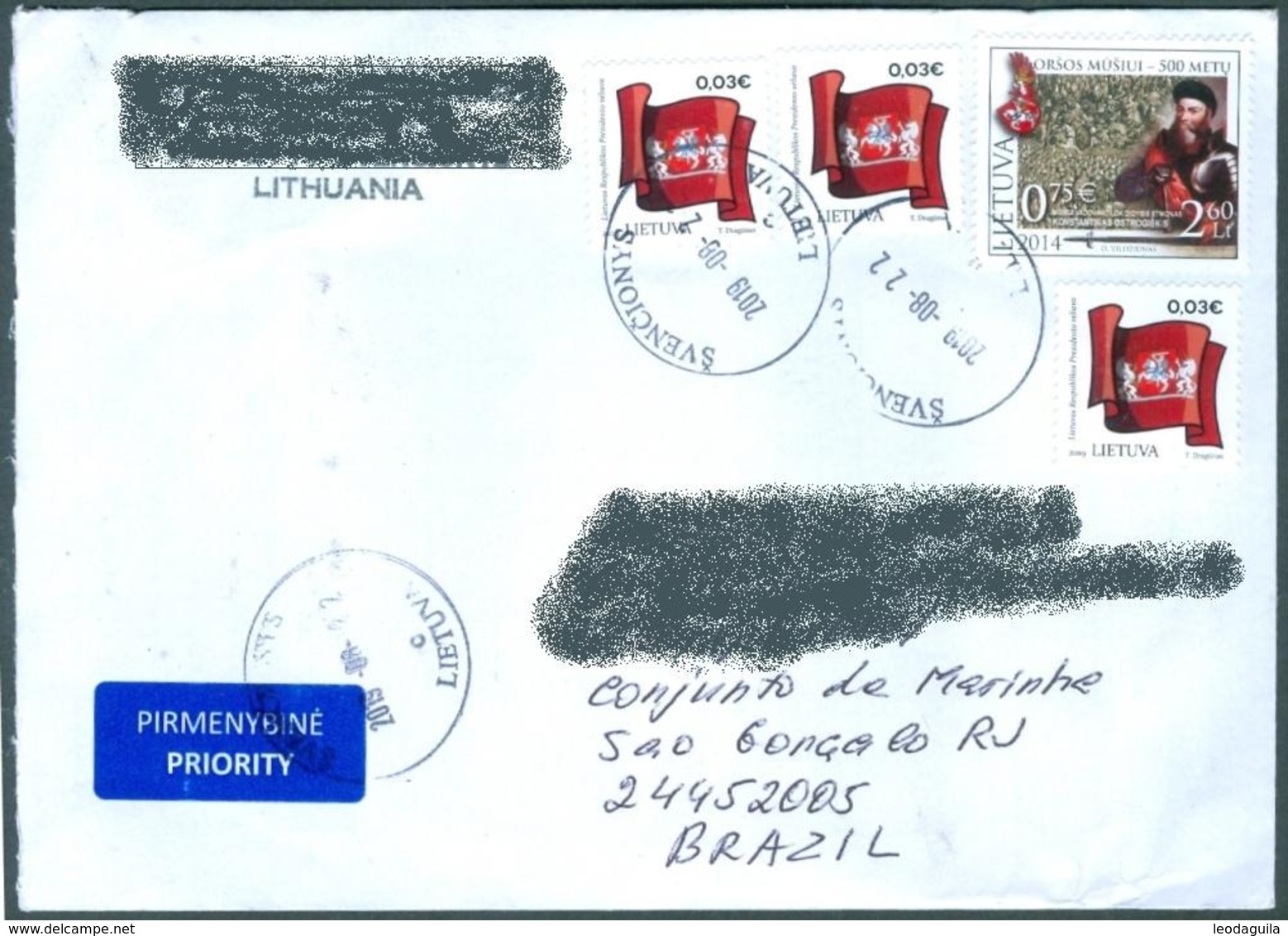 LITHUANIA #1169 - 500th ANNIVERSARY OF ORSHA BATTLE  -  COVER TO BRAZIL  -   CIRCULATED - Lituanie