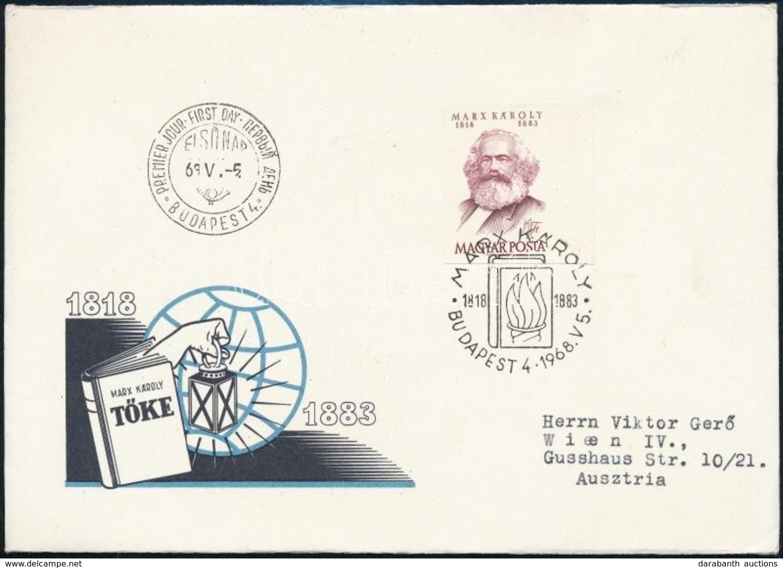 1968 Évfordulók (VI.) K. Marx (1818-1883) Vágott Bélyeg FDC-n - Sonstige & Ohne Zuordnung