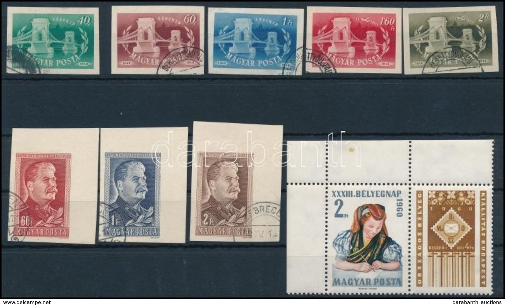 ** O 2 Bélyegzett Vágott Sor + 1960 Bélyegnap Postatiszta Bélyeg - Sonstige & Ohne Zuordnung