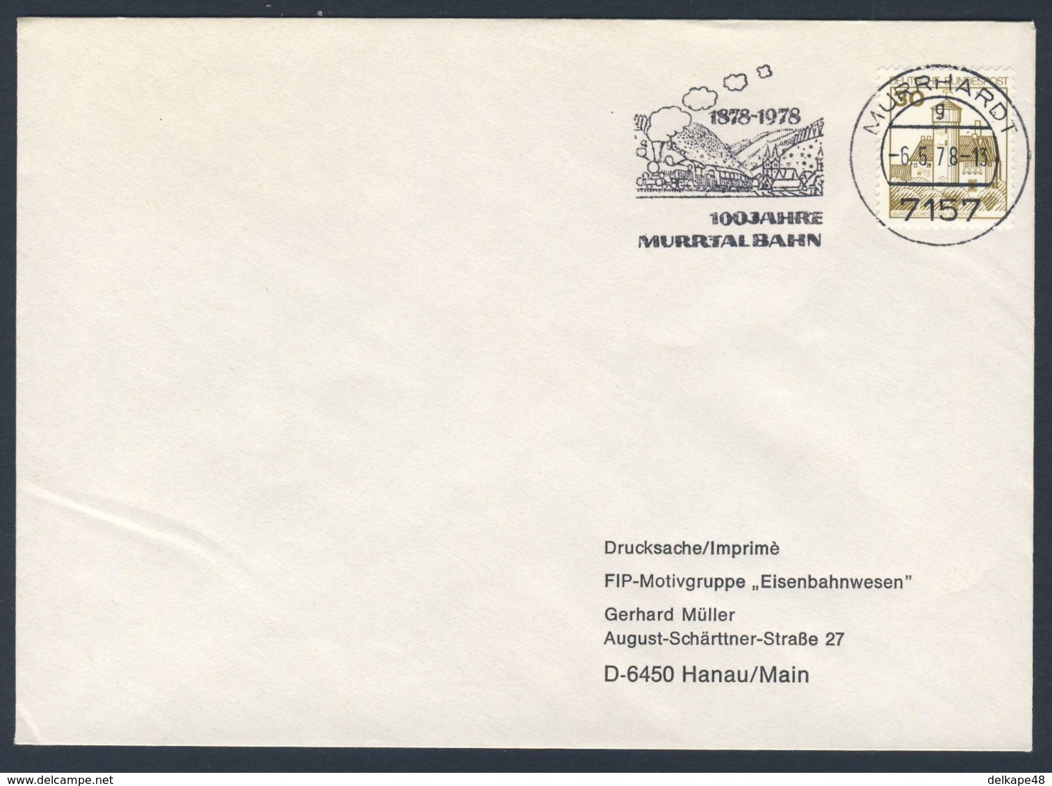 Deutschland Germany 1978 Cover / Brief / Enveloppe - 100 Jahre Murrtalbahn 1878-1978, Murrhardt / Railway - Treni