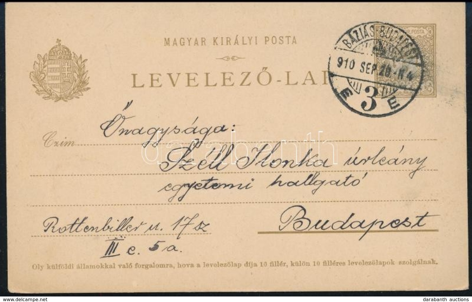 1910 Levelezőlap 'BÁZIÁS-BUDAPEST' Mozgóposta Bélyegzéssel - Sonstige & Ohne Zuordnung