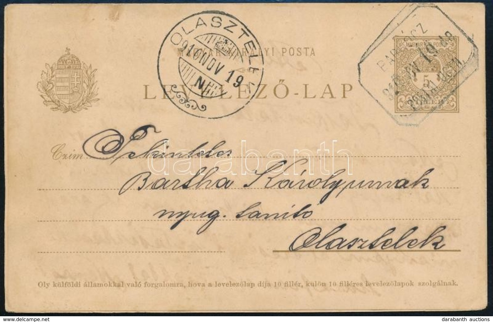 1910 Levelezőlap 'BARÓCZ' Postai ügynökség Bélyegzéssel - Sonstige & Ohne Zuordnung
