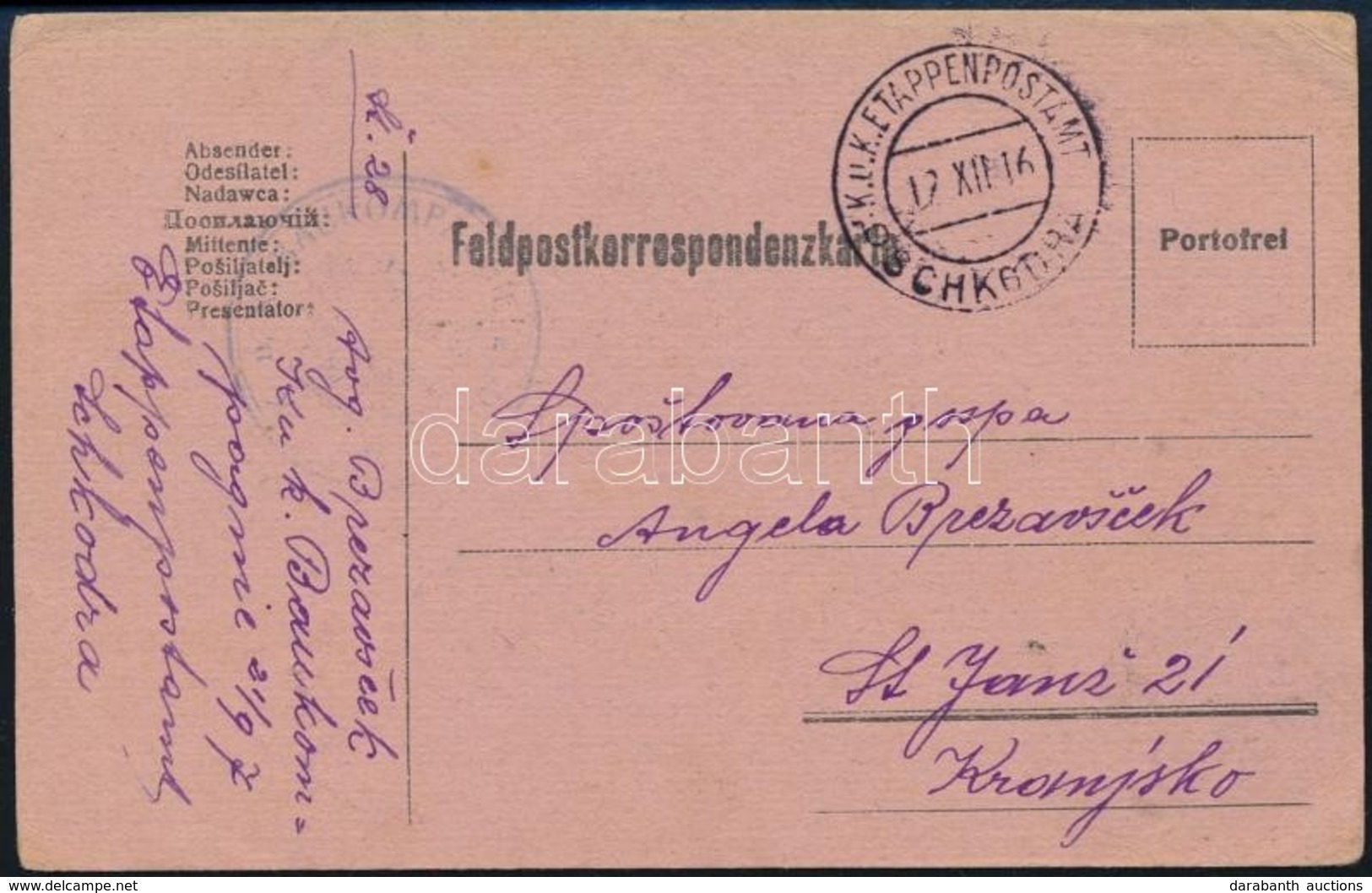 1916 Tábori Posta Levelezőlap 'K.u.K. BAUKOMPAGNIE 21/97' + 'EP SCHKODRA B' - Sonstige & Ohne Zuordnung