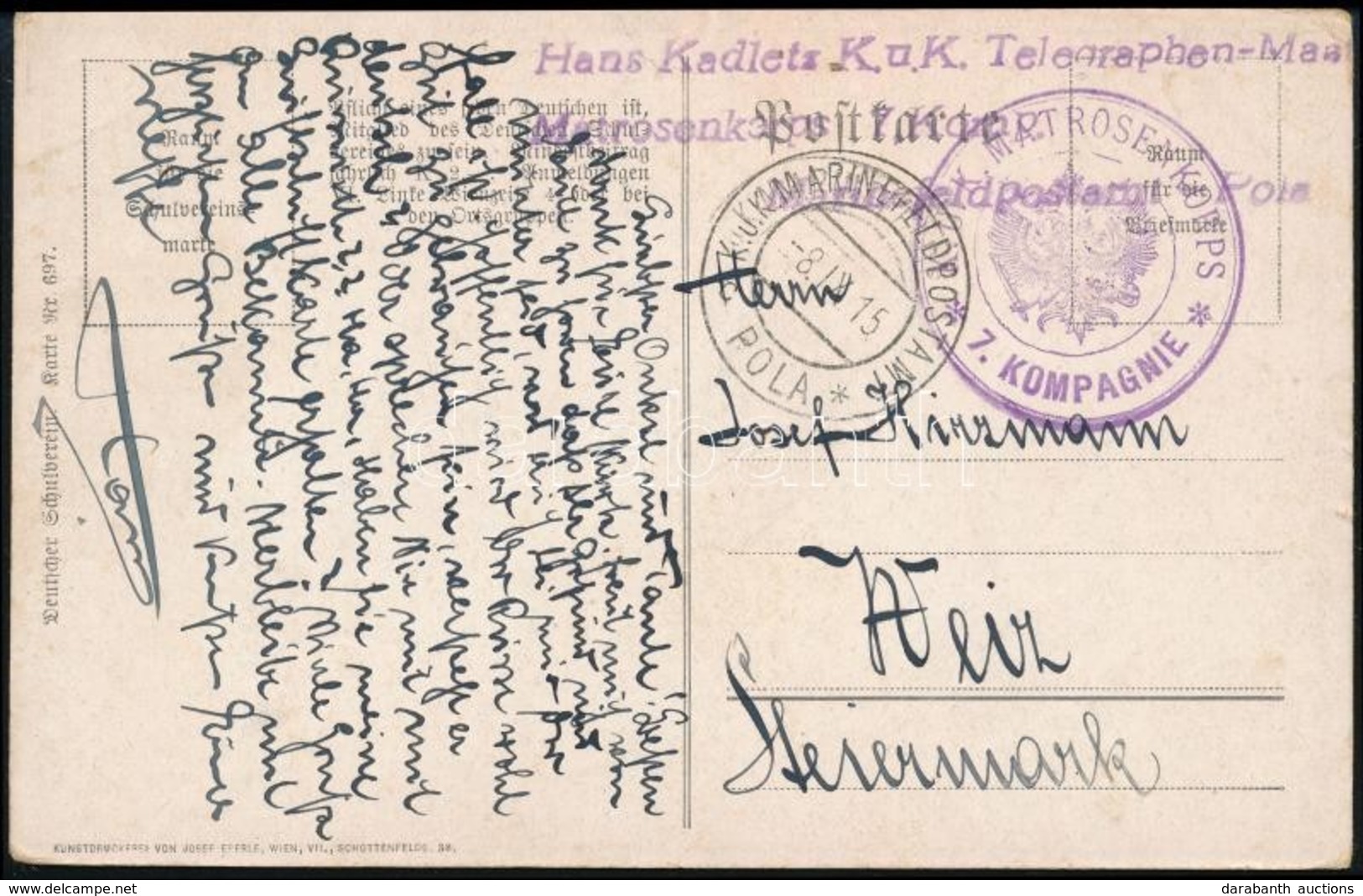 1915 Képeslap / Postcard 'K.U.K. MATROSENKORPS 7. KOMPAGNIE' - Autres & Non Classés