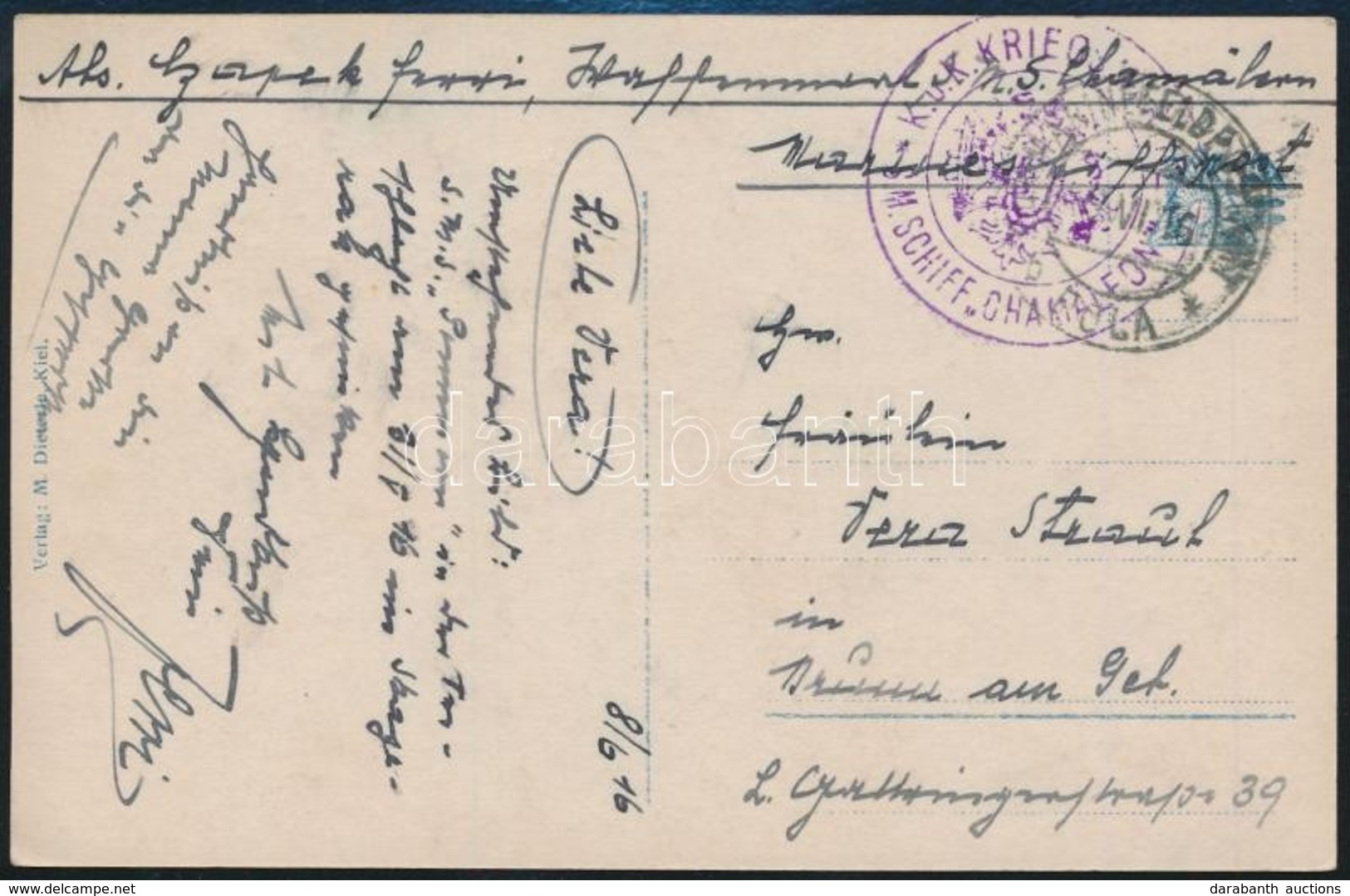 1916 Képeslap Haditengerészeti Postával / Postcard 'K.U.K. KRIEGSMARINE S.M.SCHIFF CHAMÄLEON' - Other & Unclassified