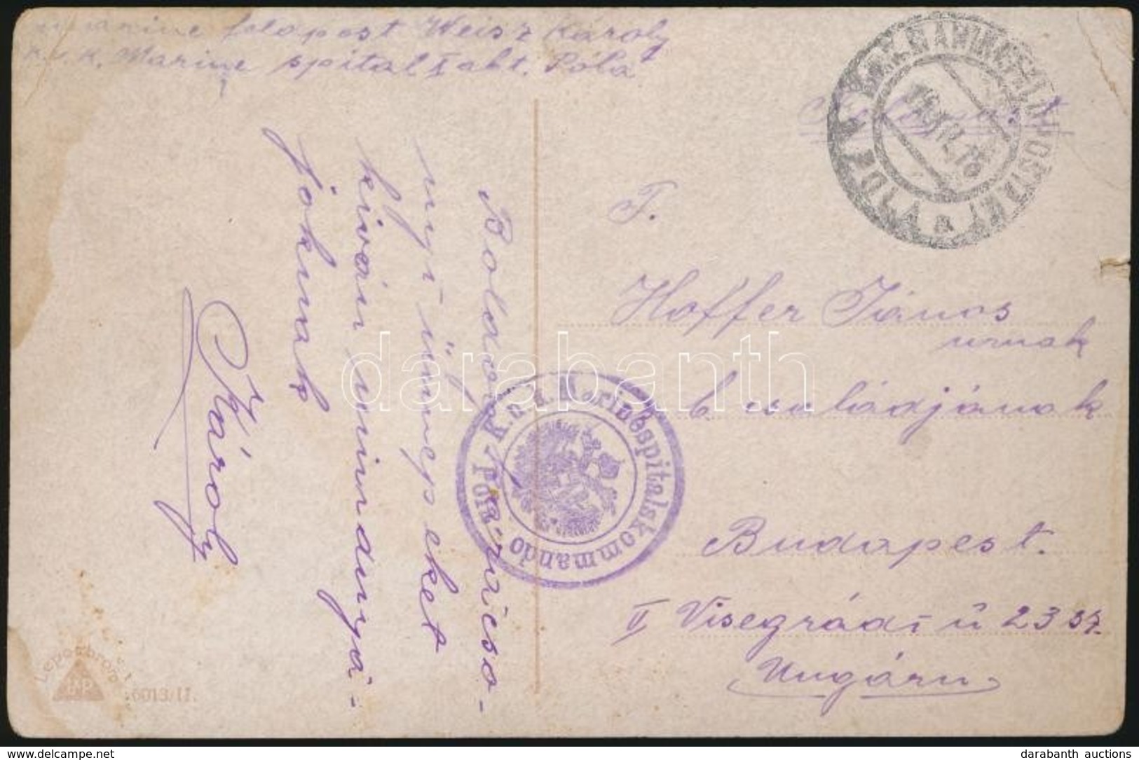 1915 Képeslap / Postcard 'K.u.k. Marinespitalskommando Pola' + 'MFP POLA' - Autres & Non Classés