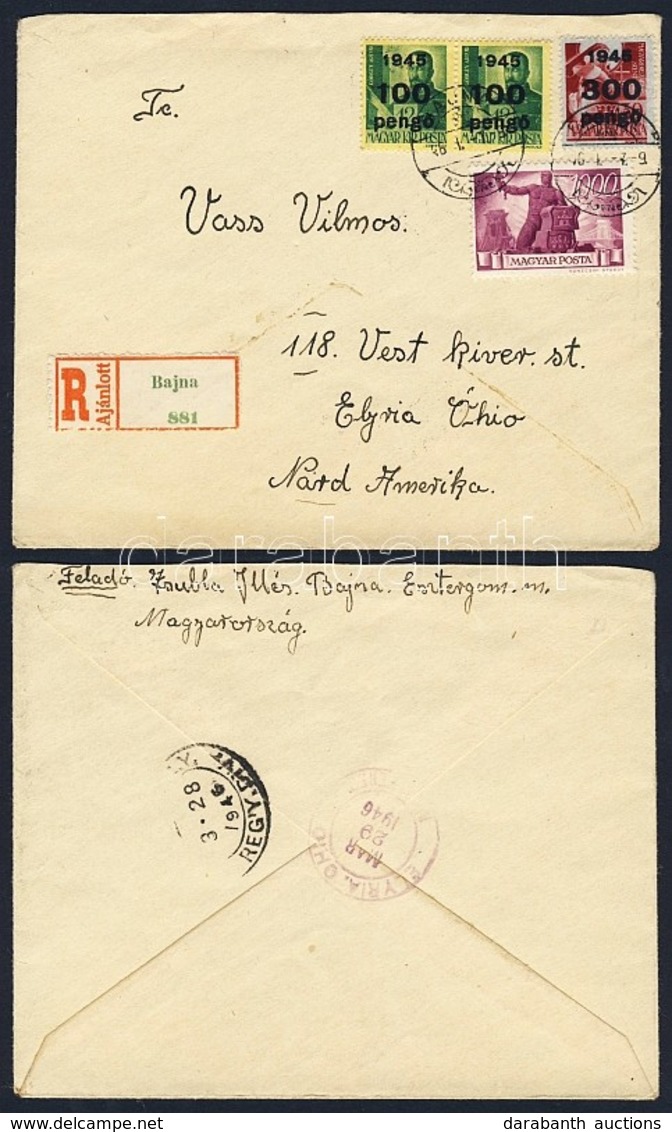 1945 (5. Díjszabás) Ajánlott Levél Az USA-ba / Mi 819 (2x), 820, 834 On Registered Cover To The USA - Autres & Non Classés