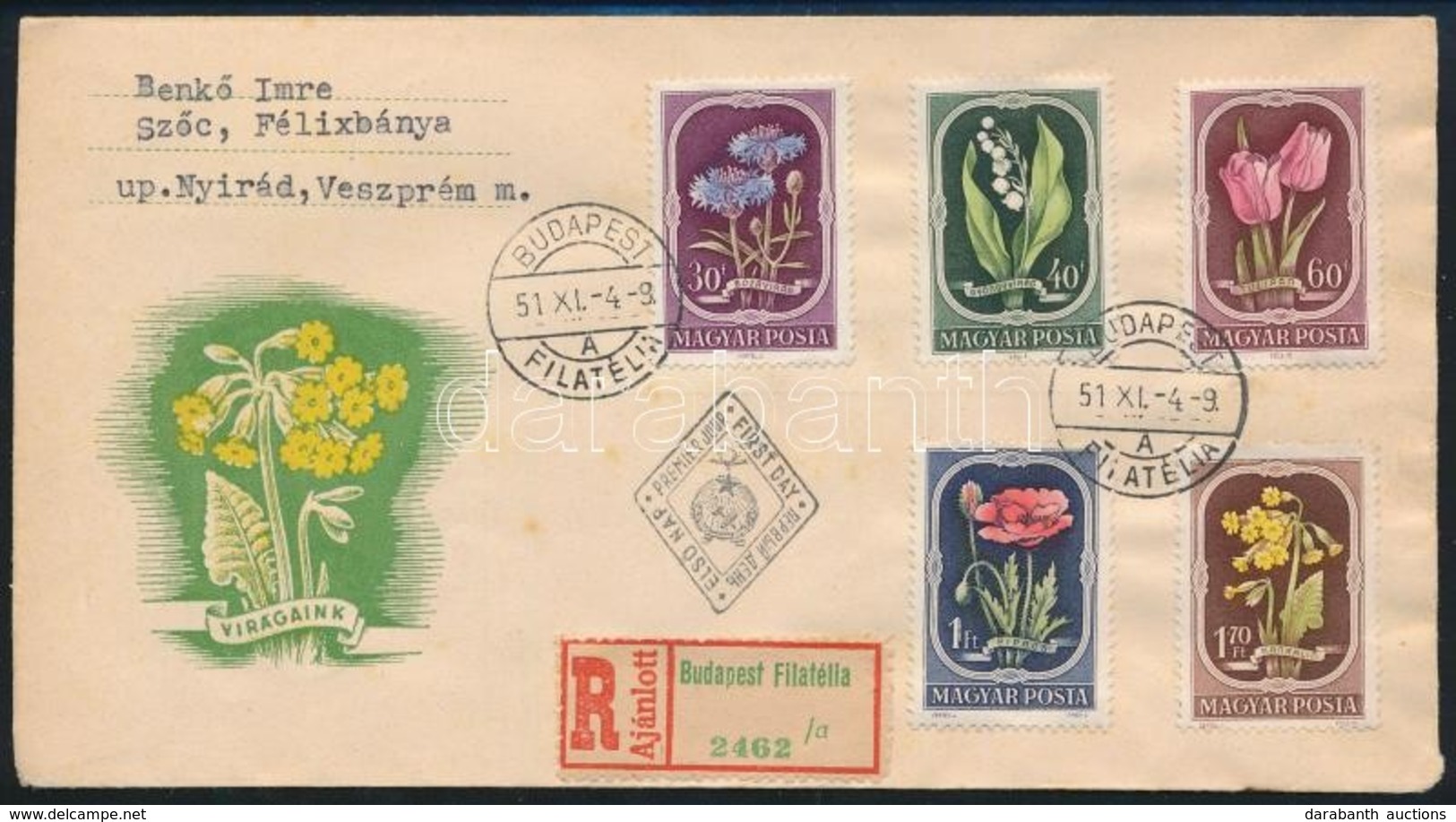 1951 Virág Sor Ajánlott FDC-n - Autres & Non Classés