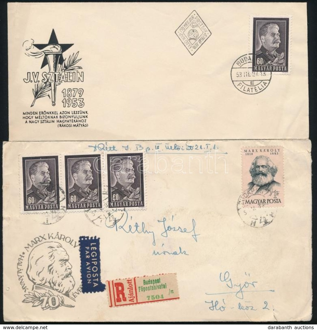 1953 Sztálin Gyászbélyeg Ajánlott Légi Levélen és FDC-n + Május 1 FDC-n + Bélyegnap Alkalmi Bélyegzéssel Borítékon - Sonstige & Ohne Zuordnung