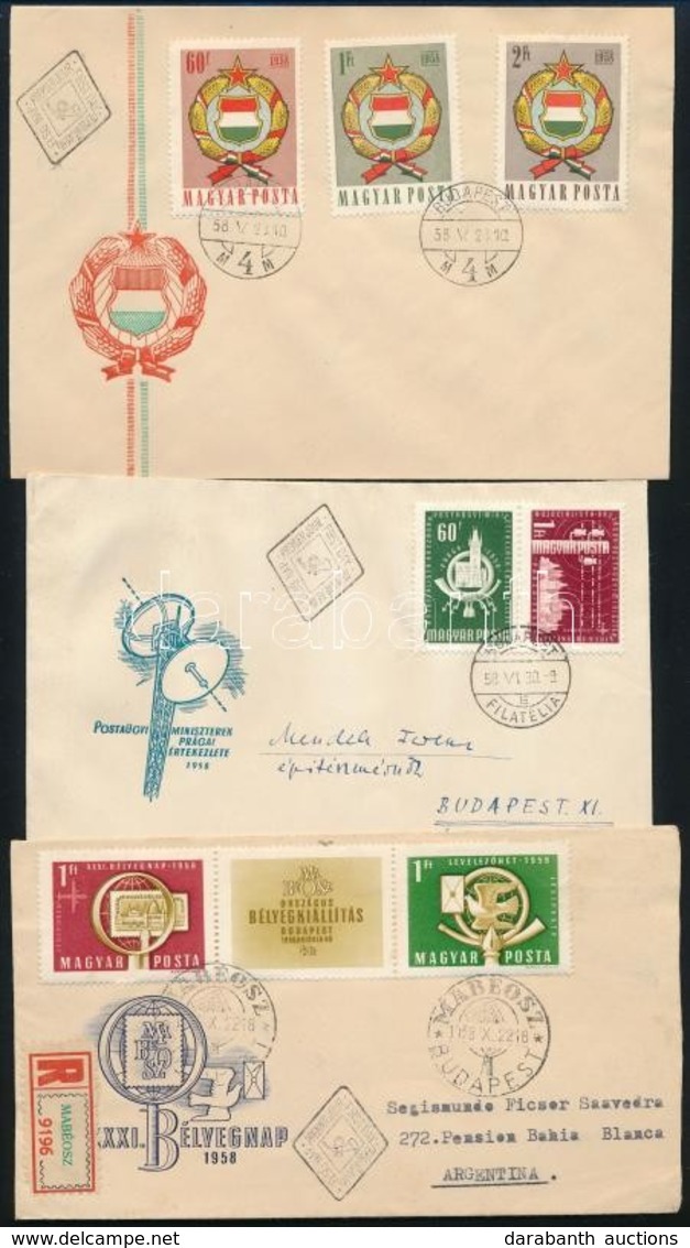 1958 4 Klf FDC, Közte Ajánlott + 1 Db Futott Levél Az USA-ba - Sonstige & Ohne Zuordnung