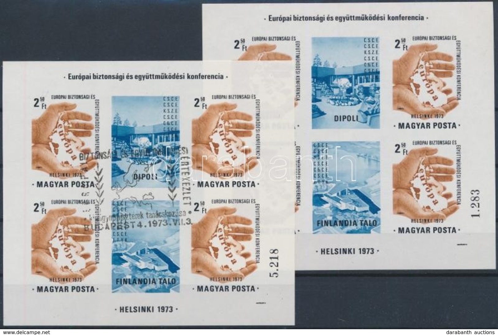 ** O 1973 Európa - Helsinki 2 Db Vágott Blokk: Postatiszta és Elsőnapi Bélyegzéssel (50.000) - Sonstige & Ohne Zuordnung