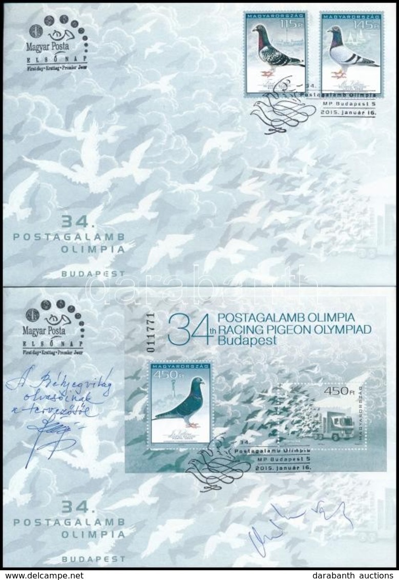 2015 Postagalamb Olimpia Sor és Blokk 2 Db FDC-n, Az Egyiken A Tervező Aláírása - Sonstige & Ohne Zuordnung