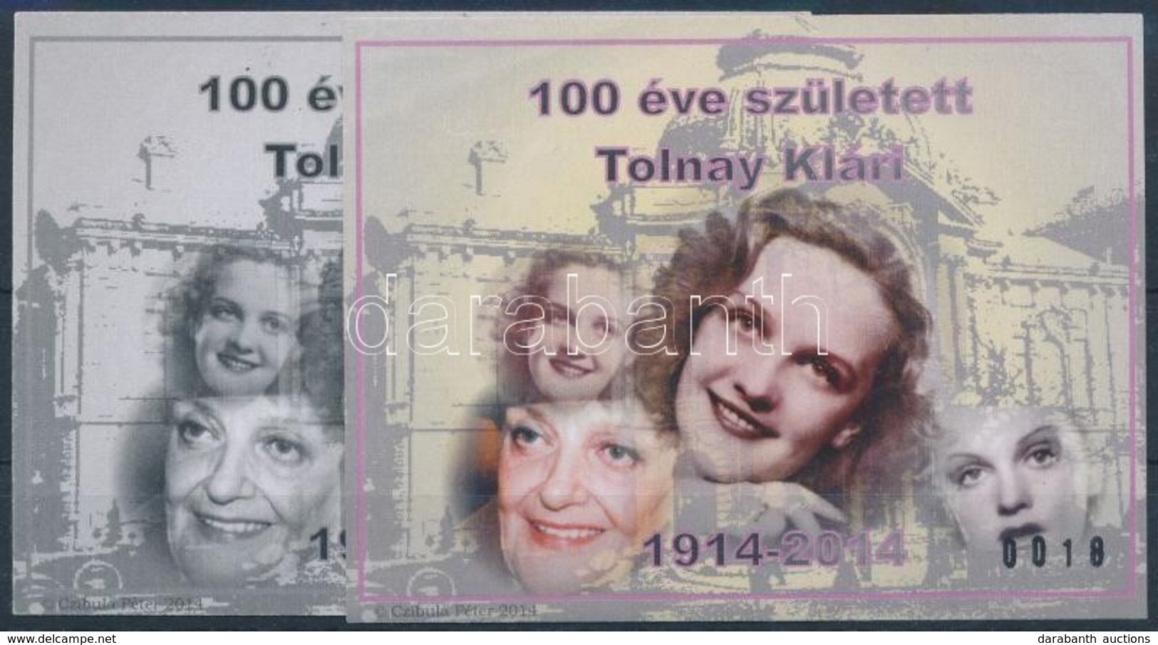 ** 2014 100 éve Született Tolnay Klári Emlékívpár (feketenyomat) - Sonstige & Ohne Zuordnung