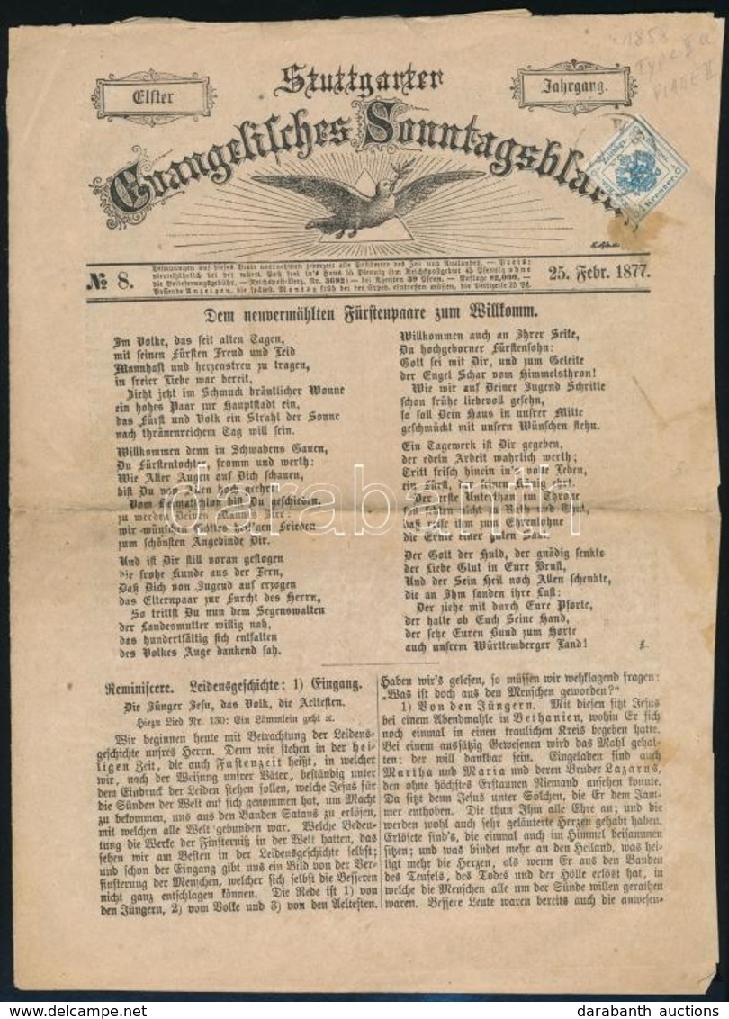 1877 Stuttgarti újság 1kr Hírlapilleték Bélyeggel 'WELS' - Sonstige & Ohne Zuordnung