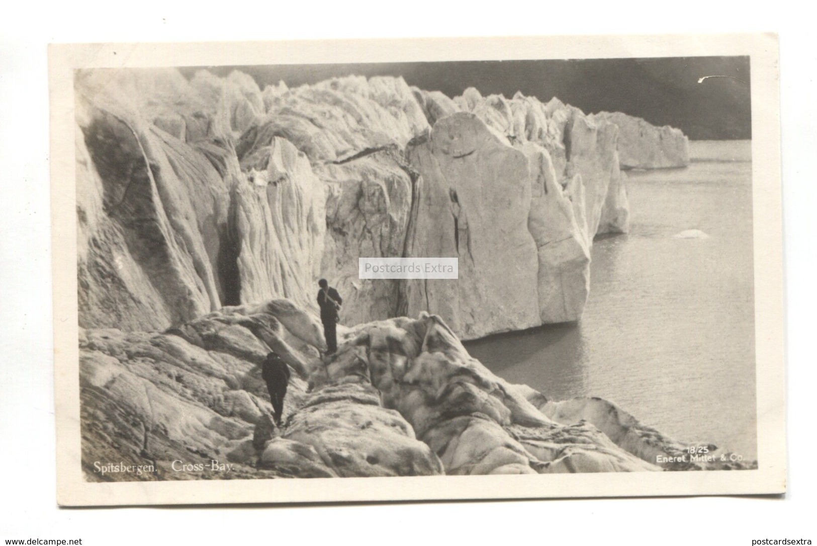 Spitzbergen - Cross Bay, Men Walking On Glacier - Old Norway Real Photo Postcard - Norway