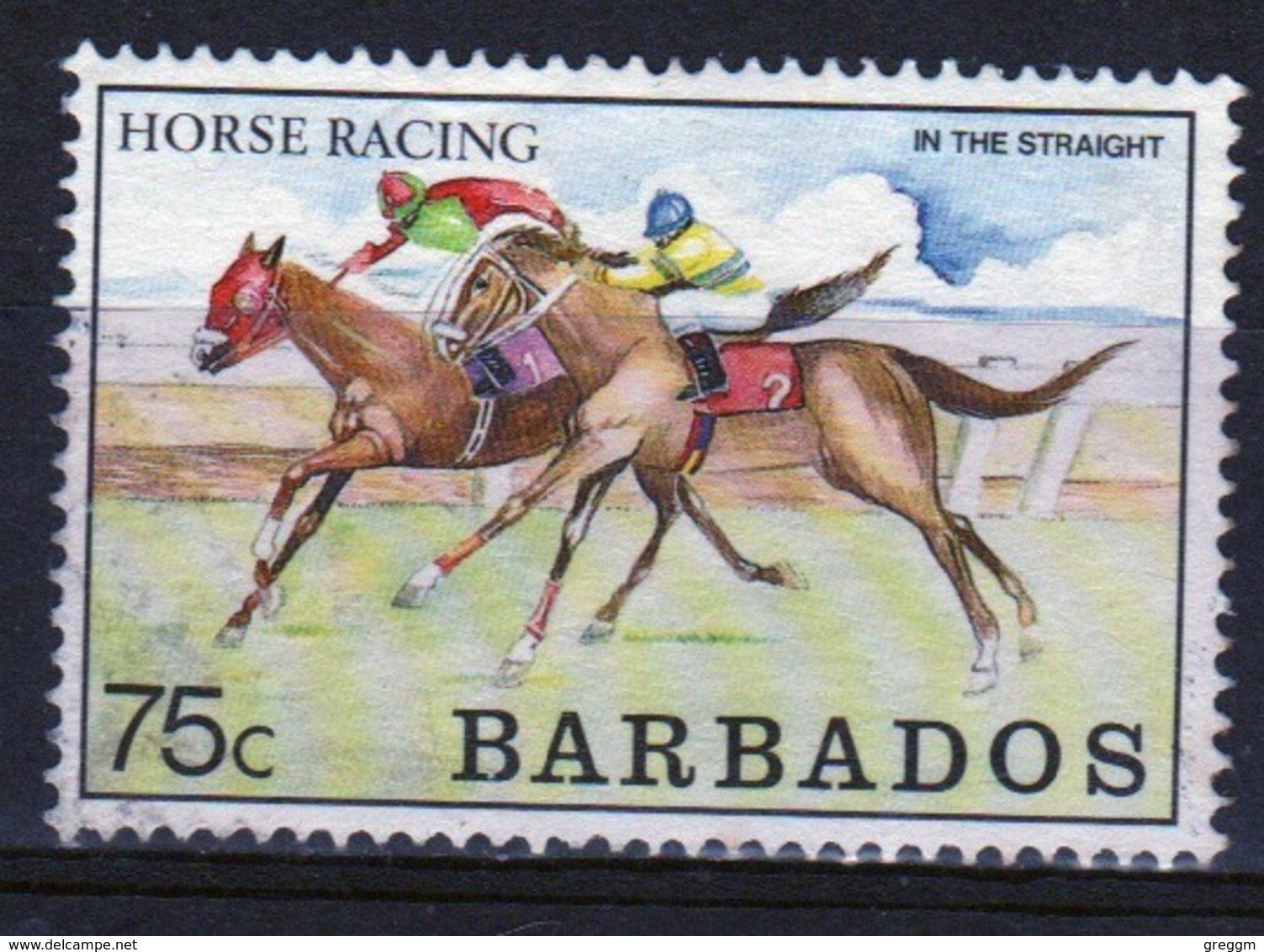 Barbados Single 75c Stamp From The 1990 Horse Racing Series. - Barbados (1966-...)