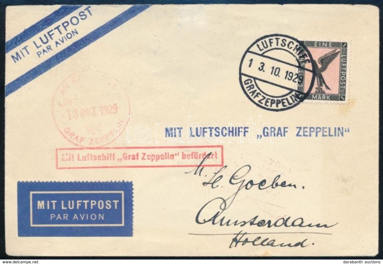 1929 Zeppelin Hollandiai útja Levél. Hajtóka Hiány. - Other & Unclassified