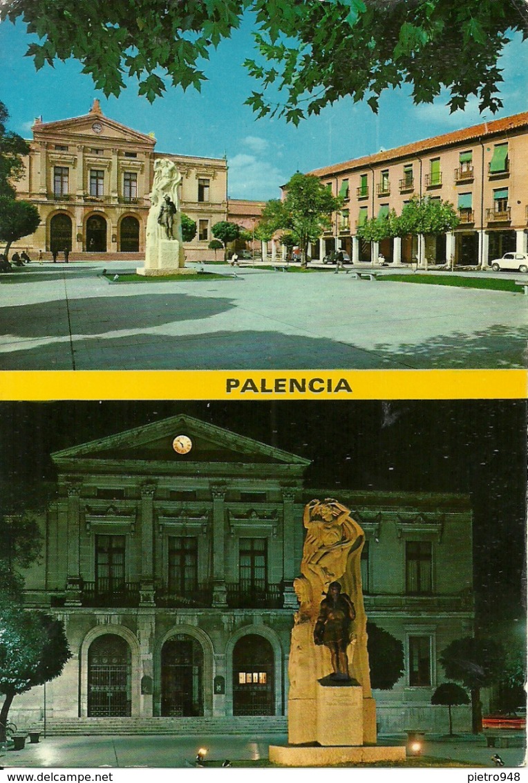 Palencia (Castilla Y Leon, Spagna) Vistas: Plaza Mayor Y Monumento A Berruguete La Noche - Palencia