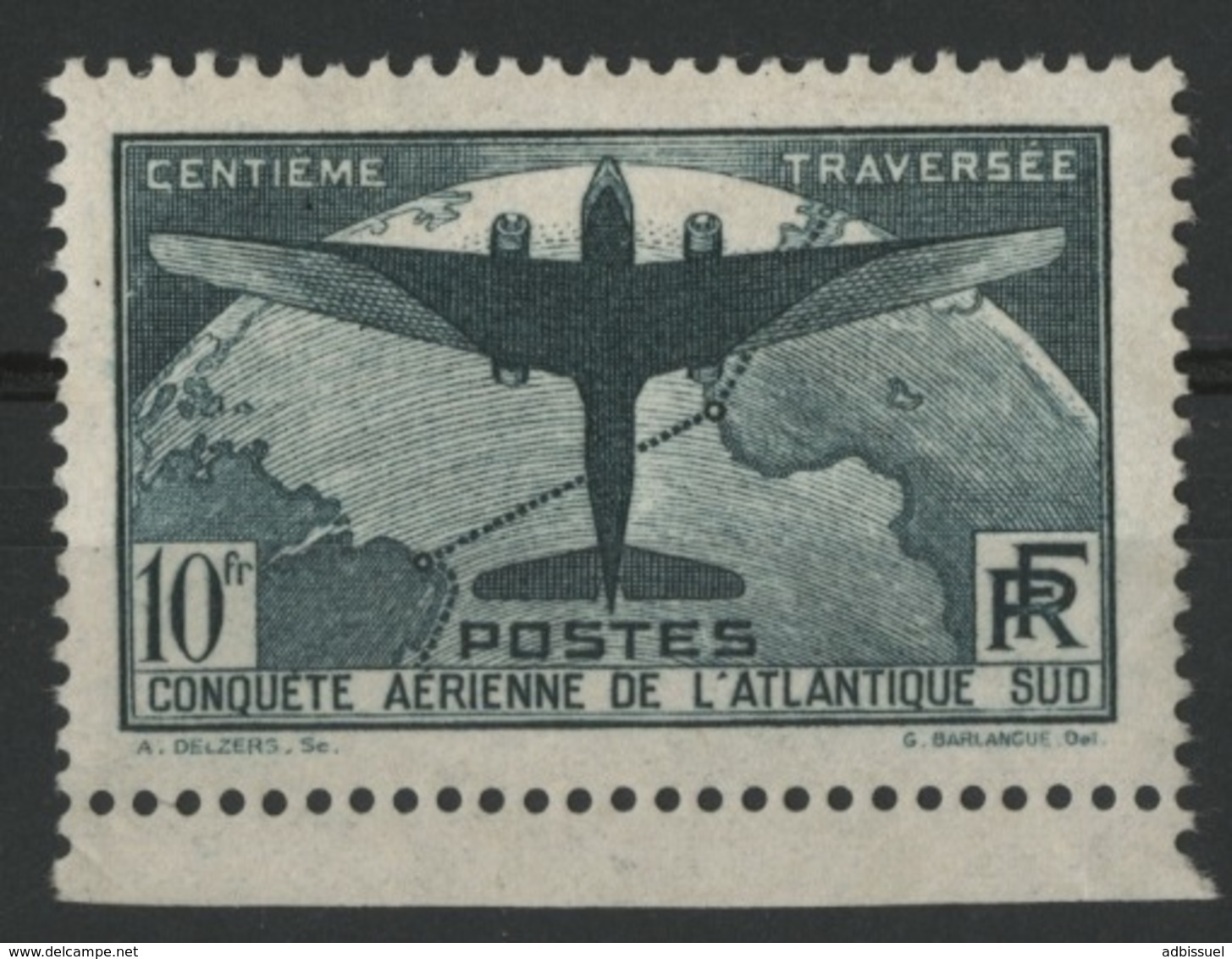 N° 321, 10F Vert Foncé "100ème Traversée De L'Atlantique Sud". Voir Description - Ongebruikt