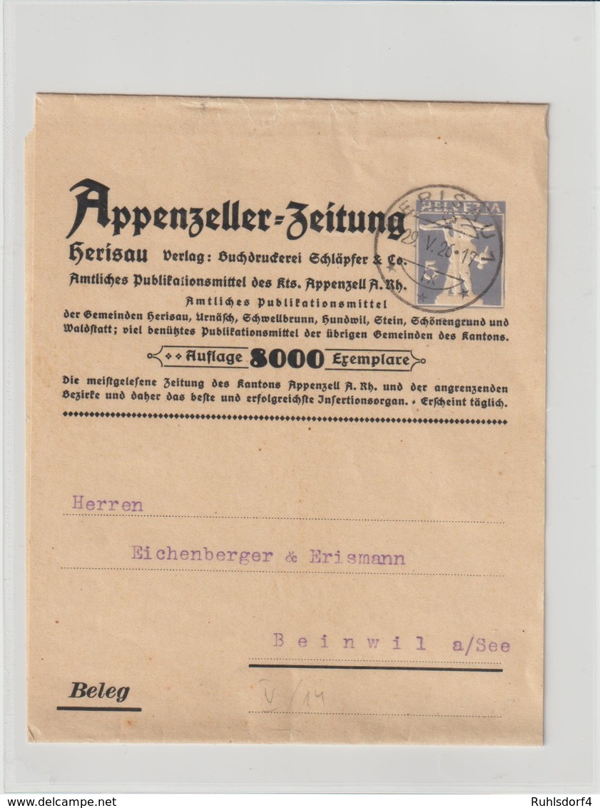 Schweiz: Illustriertes  Privat-Streifband "Appenzeller Zeitung", 1926 - Other & Unclassified