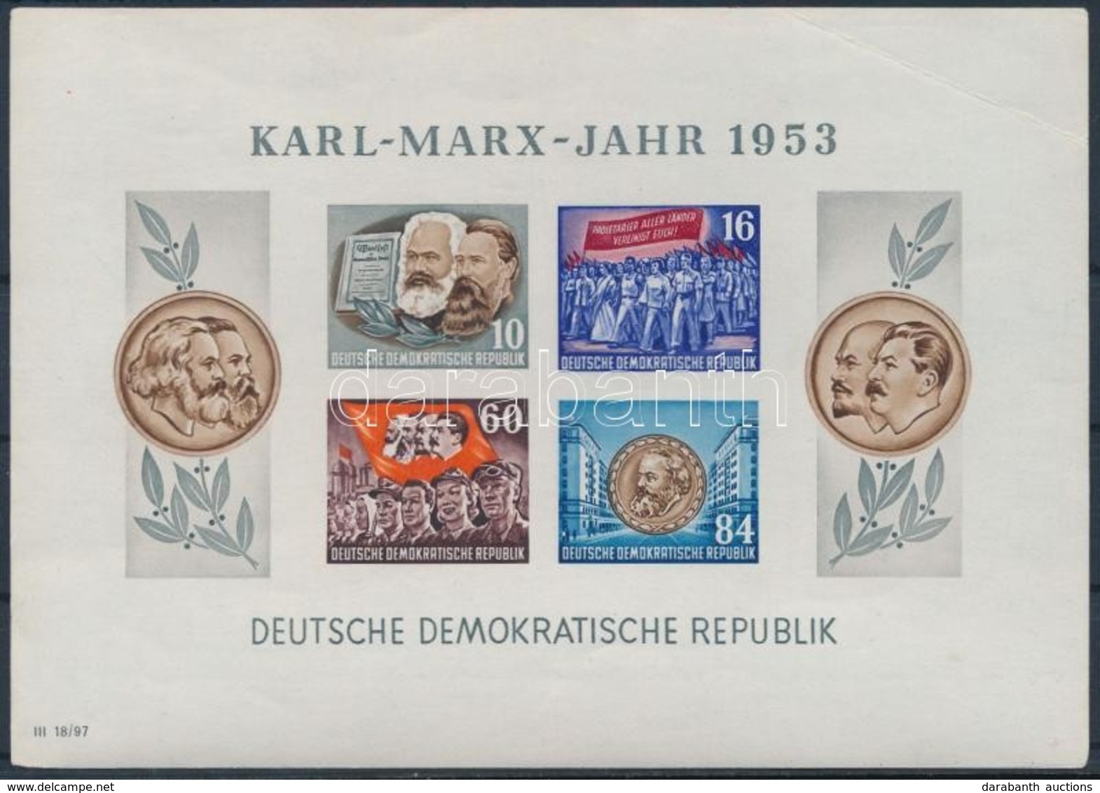 ** 1953 Karl-Marx év Blokk Mi 9 B (saroktörés) - Sonstige & Ohne Zuordnung