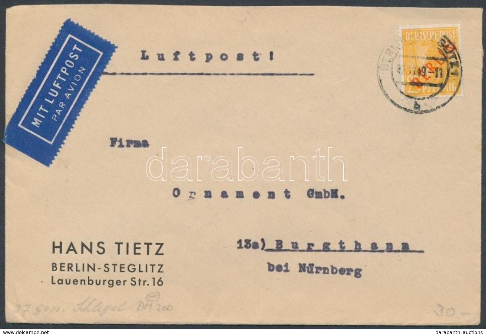 1949 Mi 27 Légi Levélen Az NSZK-ba / On Airmail Cover To Germany - Sonstige & Ohne Zuordnung