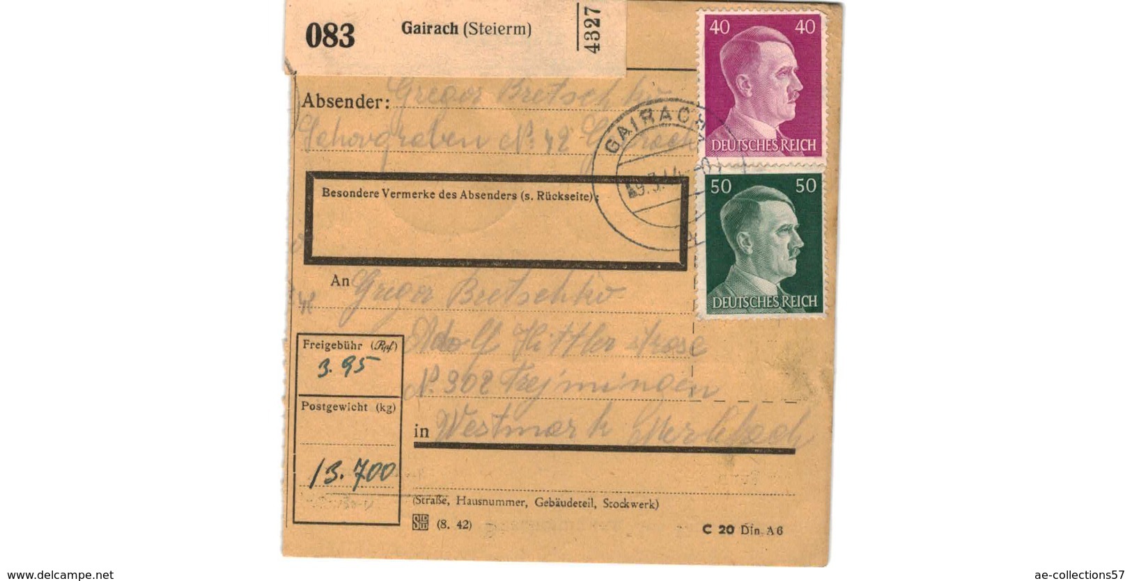 Colis Postal  / De Gairach - Briefe U. Dokumente