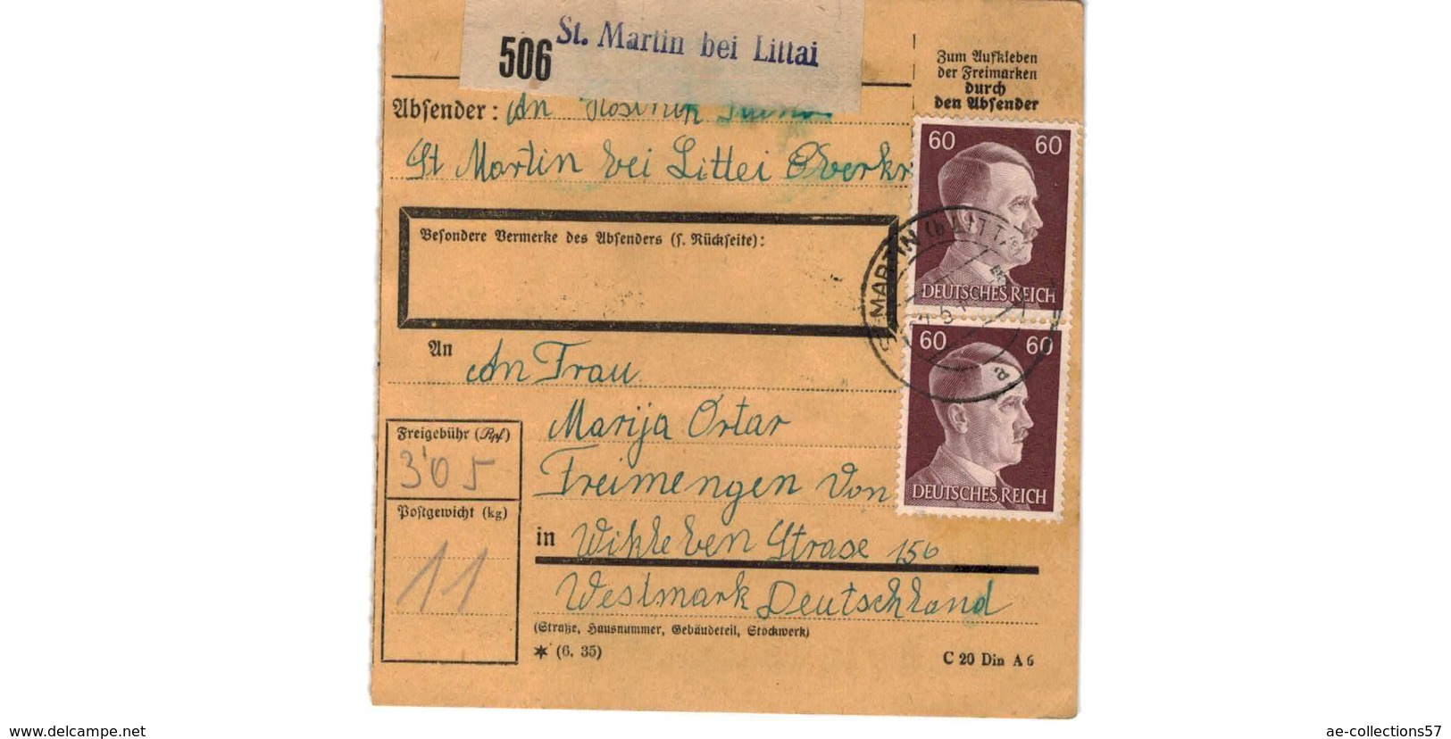 Colis Postal  / De St Martin Bei Littai - Briefe U. Dokumente