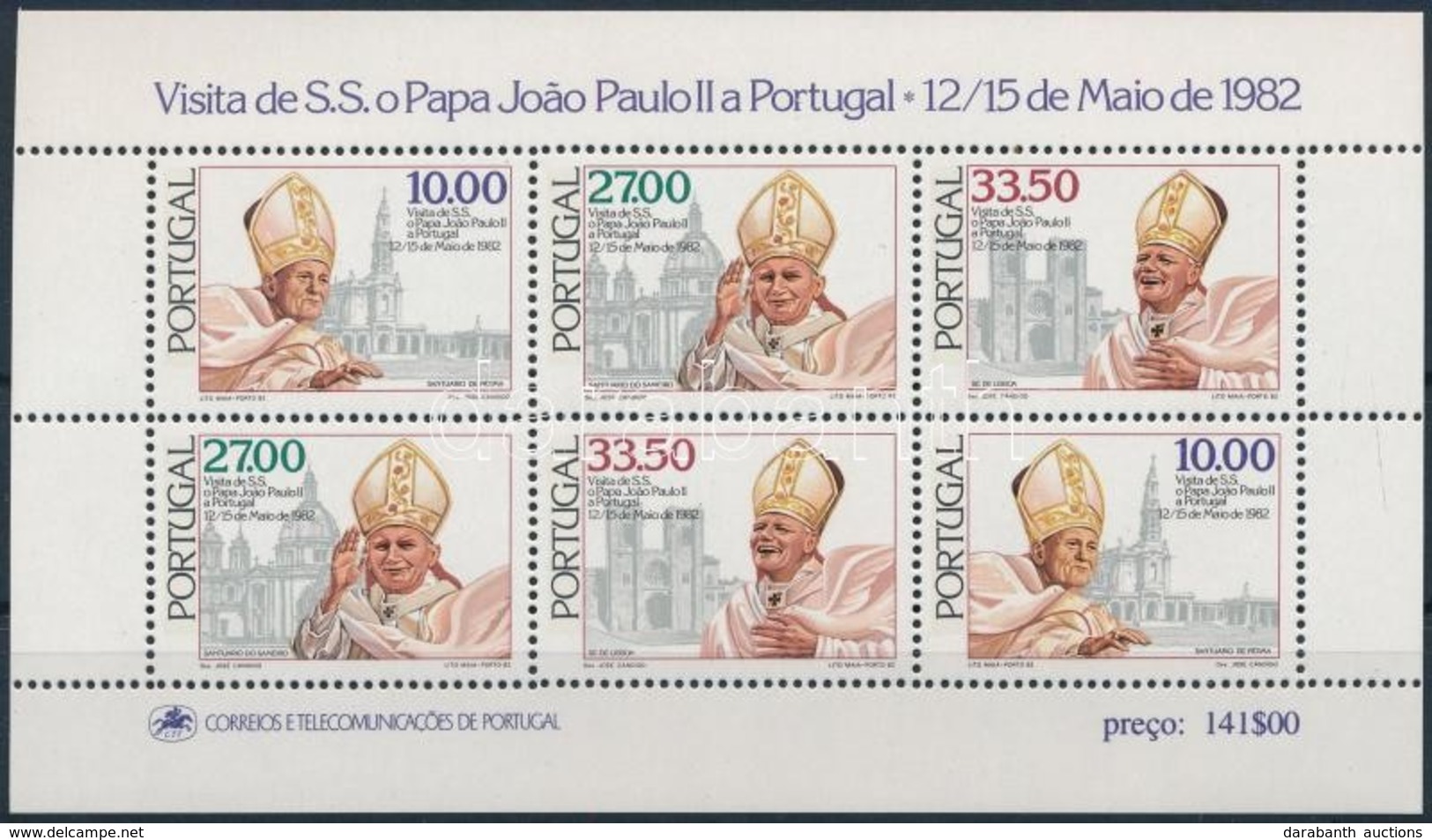 ** 1982 II. János Pál Pápa Blokk,
John Paul II. Block
Mi 36 - Autres & Non Classés