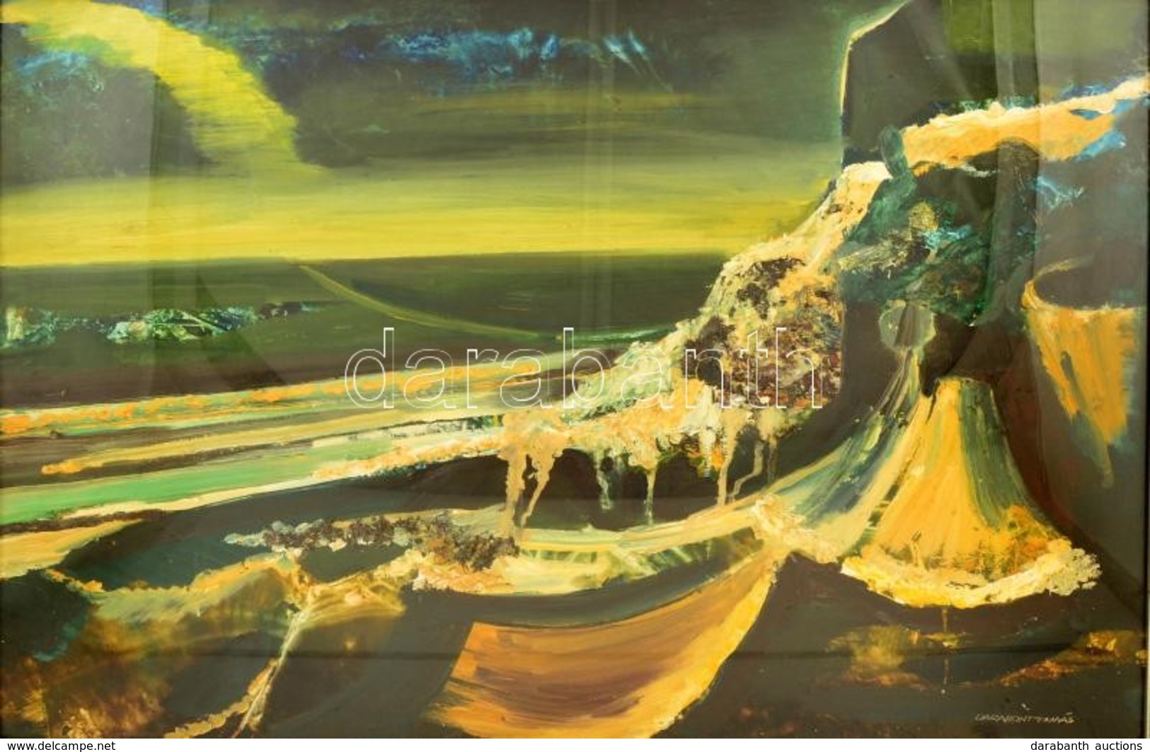 Darabont Tamás (1930-): Zöld Táj. Olaj, Farost, Jelzett, üvegezett Keretben, 60×80 Cm - Sonstige & Ohne Zuordnung